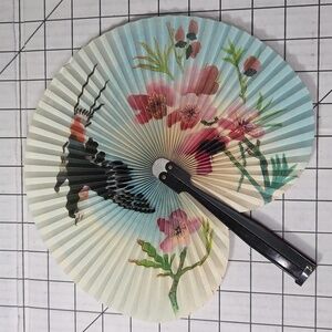 Chinese Paper Folding Hand Fan W/Metal Handle, Vintage Mid-Century, 21 of 25